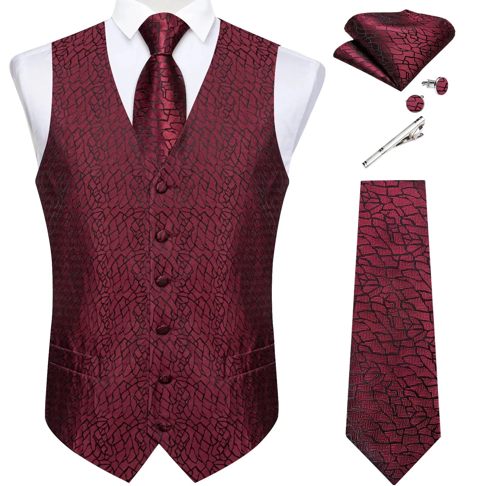 Black Jacquard Men Vest Paisley Single Breasted Wedding Groom