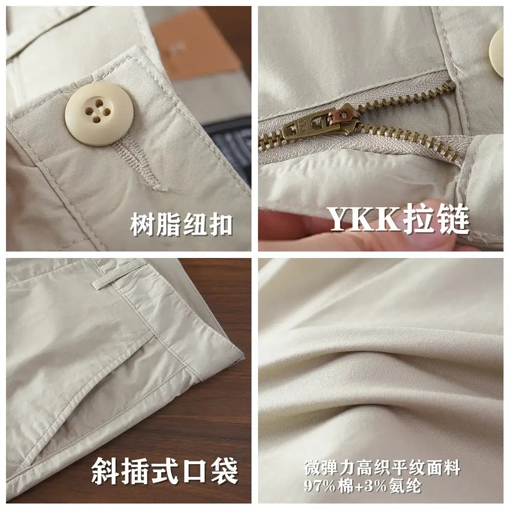 Simples Market chinos, beige slim straight casual pants, 97% cotton with YKK zipper
