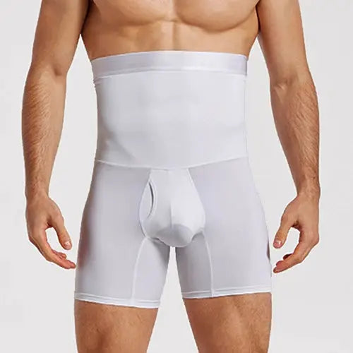 Simples Market men's tummy-control high-waist shapewear shorts with built-in pouch, white boxer underwear