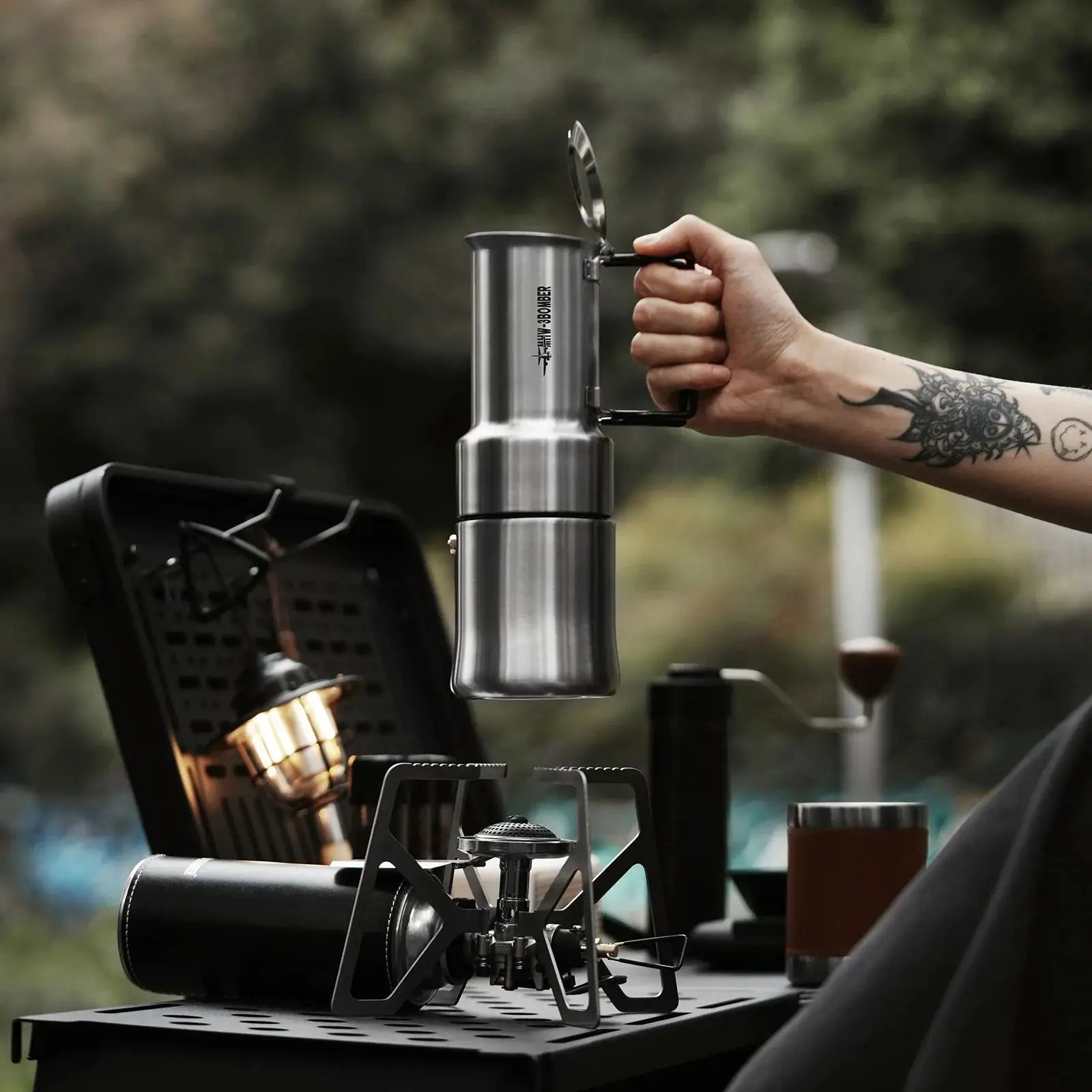 MHW3BOMBER 350ml Stainless Steel Moka Pot Espresso Maker With Foldable Handle For Camping And Travel