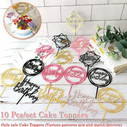 Ten Piece Set Multi Style Acrylic Happy Birthday Cake Toppers For Dessert Decoration
