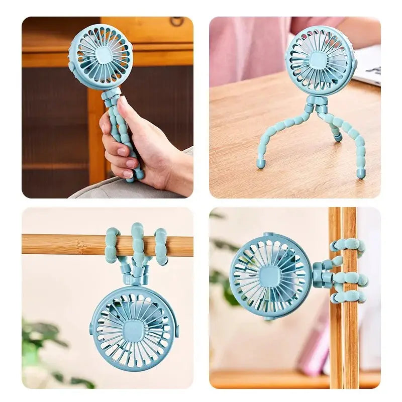Portable USB Rechargeable Mini Fan For Baby Stroller Octopus Flexible Arm Multi Functional
