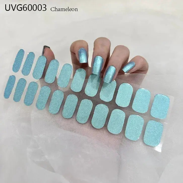 Turquoise semi-cured gel nail wrap sheets for full-cover manicure; DIY sticker set for UV lamp