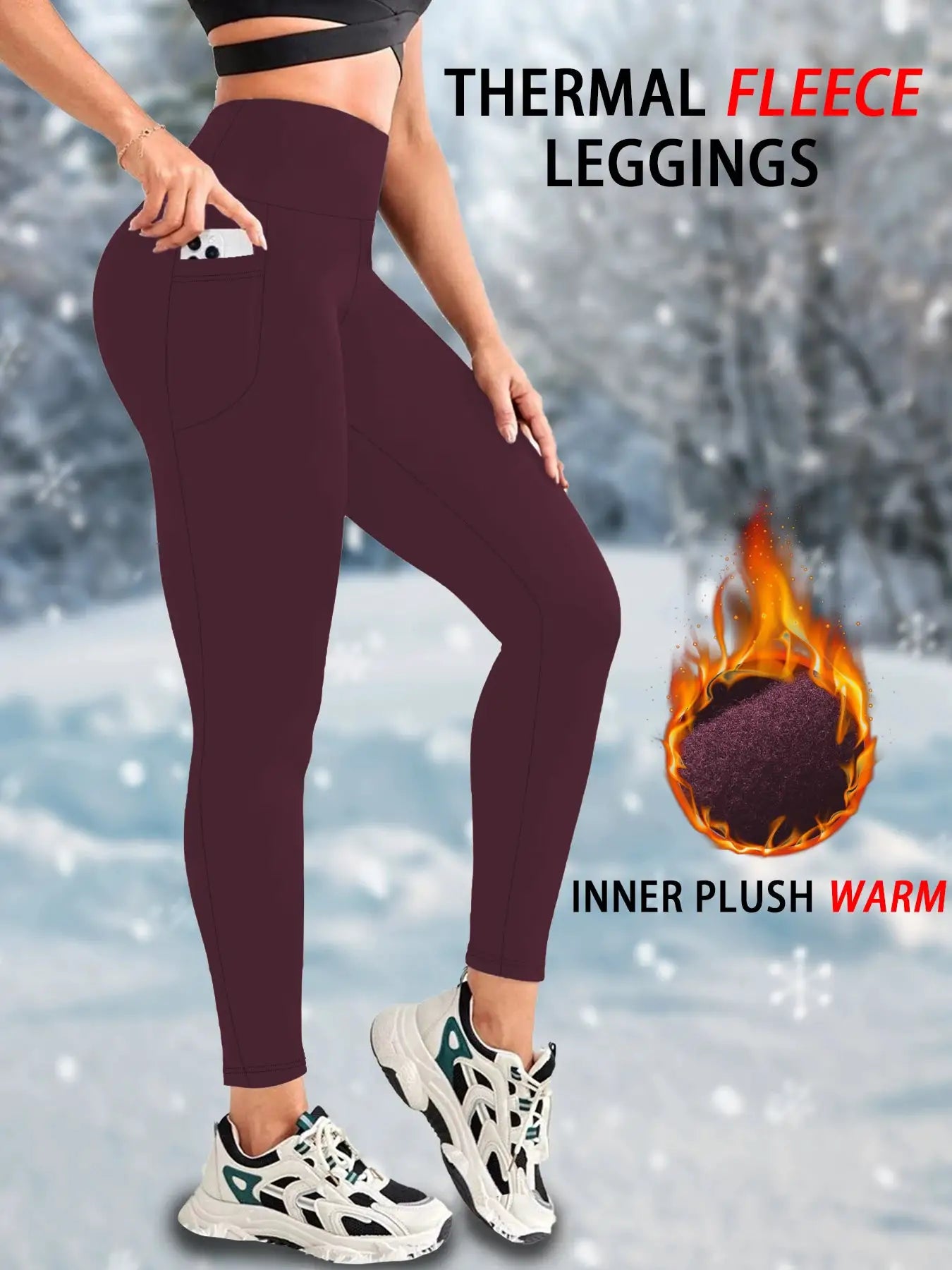 ThermaFlex Womens Fleece Lined High Waist Leggings With Pockets For Warm Winter Comfort Everyday Wear