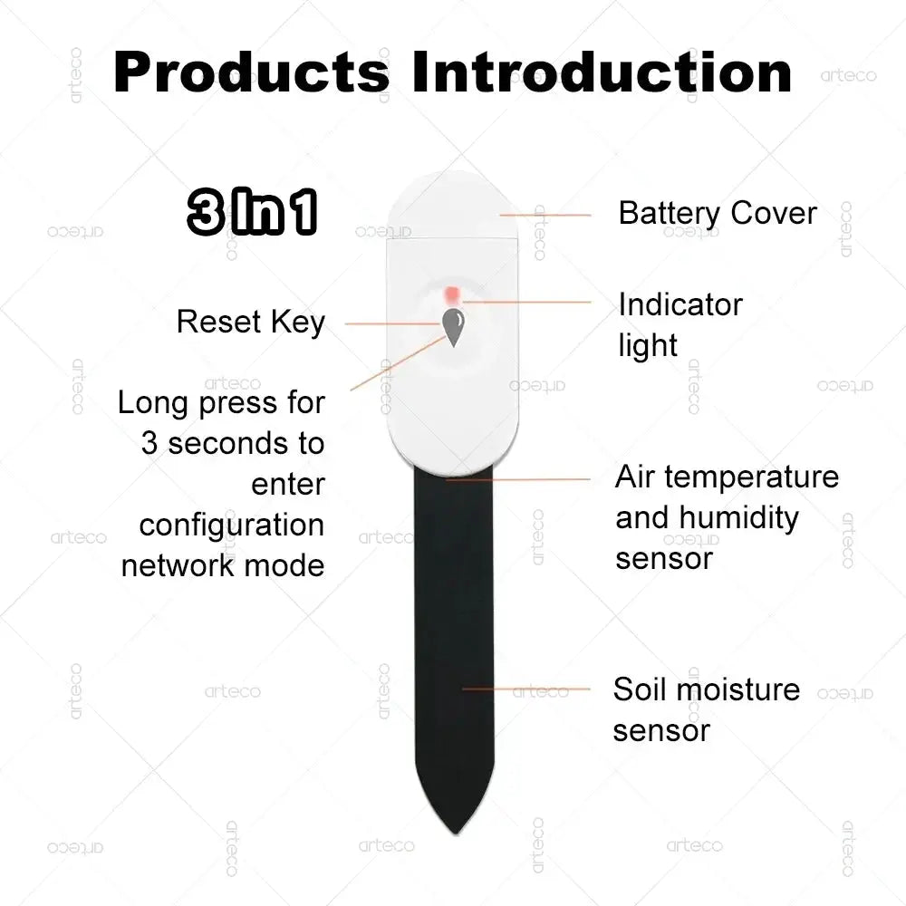 Simples Market Zigbee 3-in-1 soil moisture sensor with temperature, humidity and luminance detection; Tuya app compatible