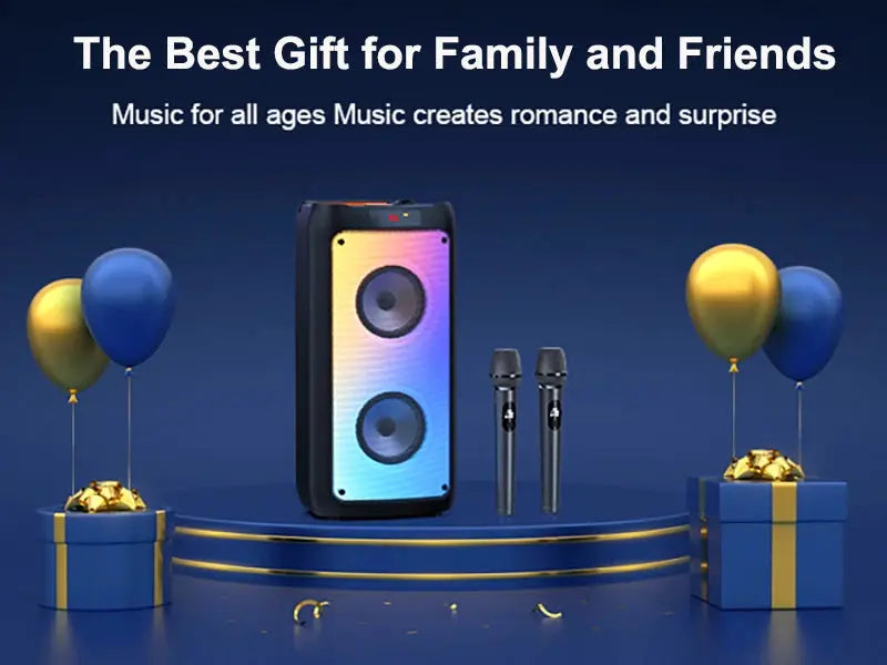 T10-T Wireless Bluetooth Karaoke Speaker with 2 Microphones, rainbow LED panel, Simples Market