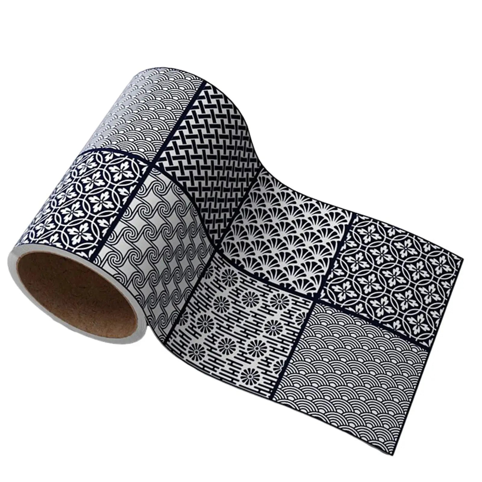 Self-adhesive decorative wall sticker roll with waterproof black-and-white patterns