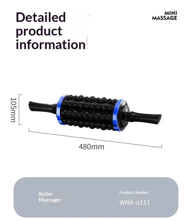 Rechargeable roller massager with 72 massage points, black beaded roller with blue ends by Simples Market