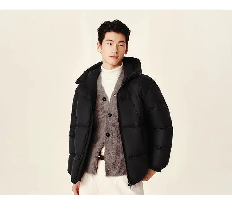 Semir men's black hooded puffer down jacket with zip closure