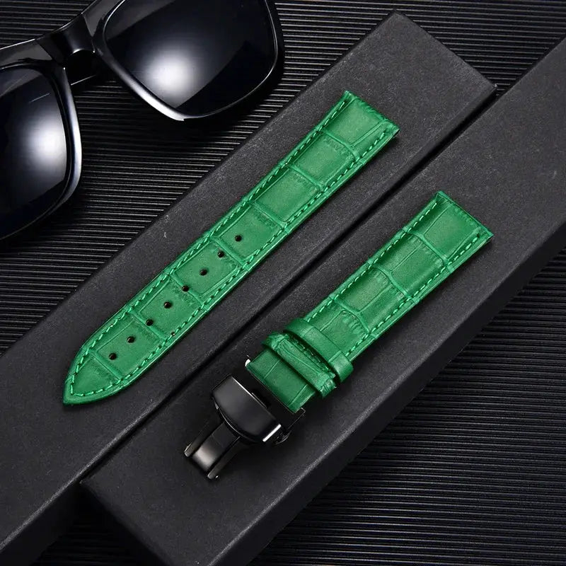 Remzeim Bamboo Pattern Genuine Leather Watch Strap First Layer Cowhide With Steel Butterfly Buckle 18mm 20mm 22mm 24mm