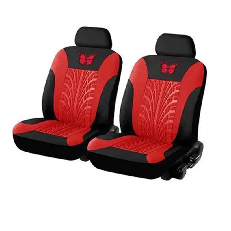 Pair of universal red and black butterfly-embroidered car seat covers by Simples Market