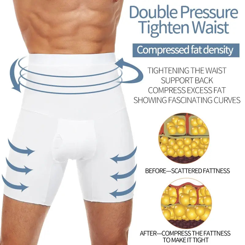Simples Market men's body shaper compression shorts in white with tummy control and waist compression