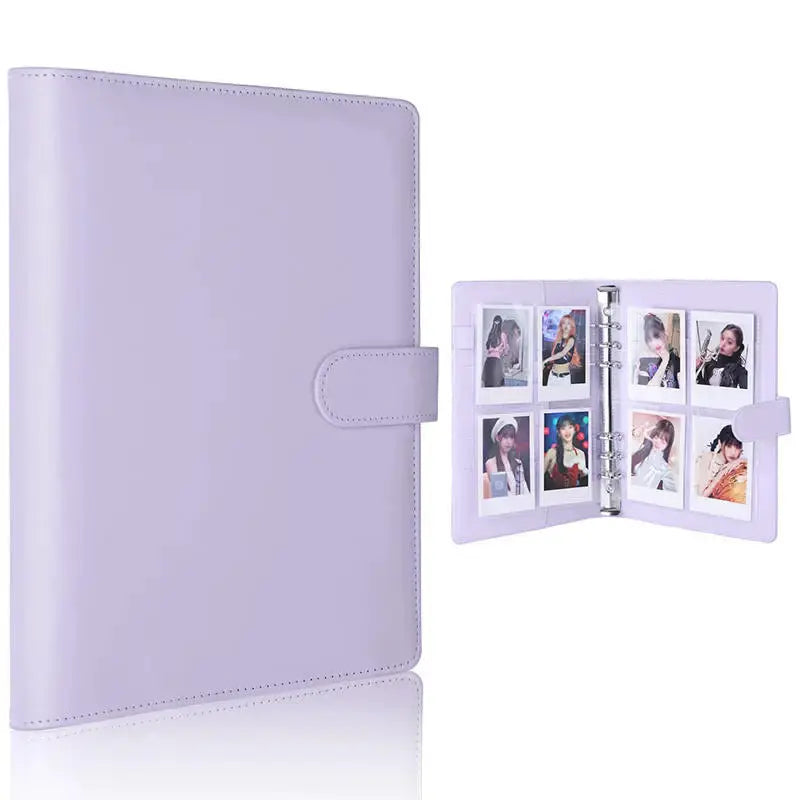 A5 purple PU leather photo binder with 6-ring spine and 4-pocket sleeves by Simples Market.