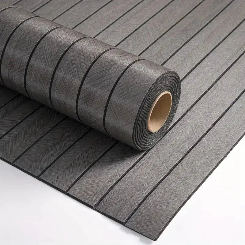 Self-adhesive wallpaper roll with gray wood grain pattern