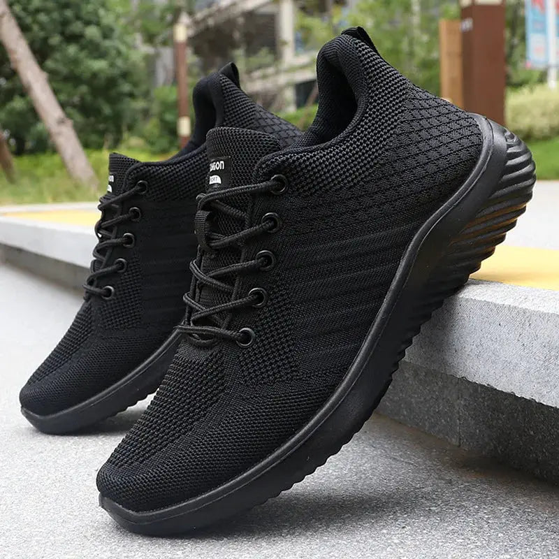 Men's casual sneakers by Simples Market, black breathable knit, lightweight