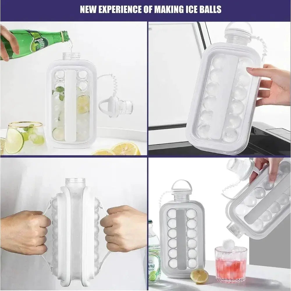 Portable 2-in-1 folding ice maker water bottle by Simples Market with built-in ice cube mold