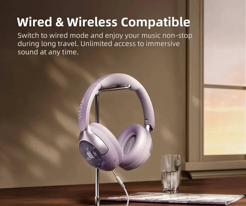 QCY H3 Pro ANC wireless over-ear headphones, lavender purple, 50dB noise canceling