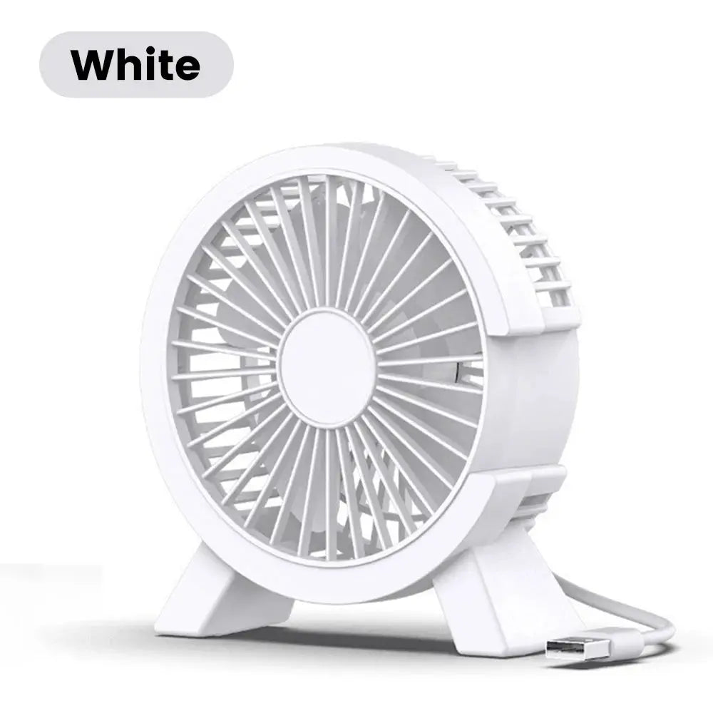 Mini USB rechargeable table fan; white, portable desk fan for dorms and offices