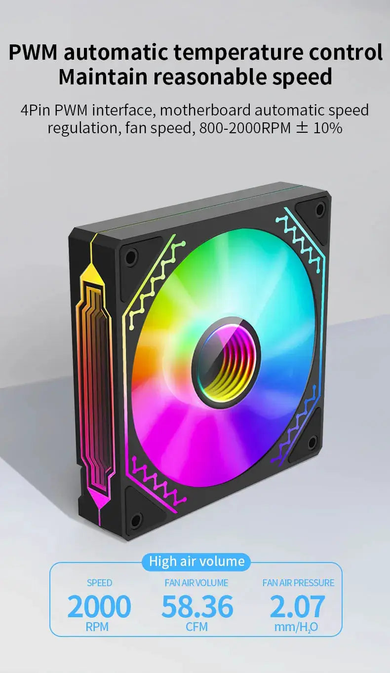 TEUCER Prism12025 120mm ARGB PC case fan with rainbow lighting, PWM 800-2000 RPM
