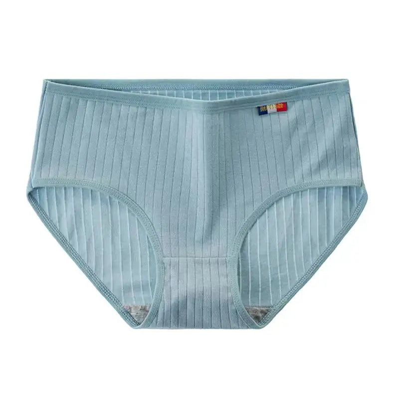 Blue cotton seamless ribbed panties for women, breathable underwear.