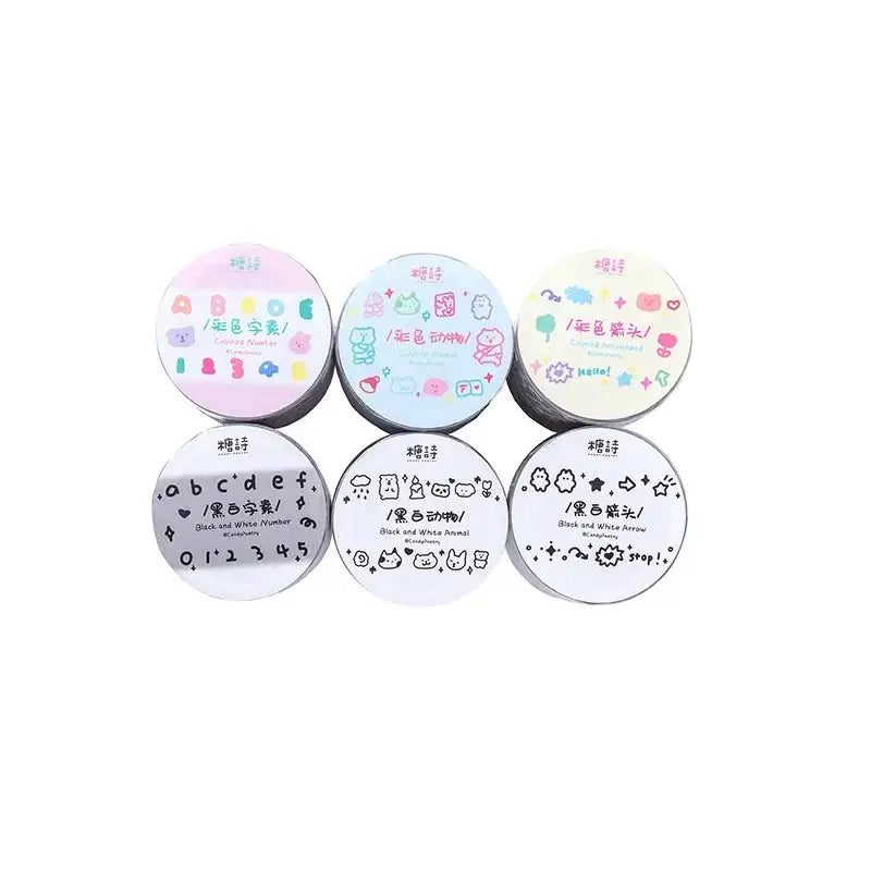 Mr.paper decorative planner tape set (200cm) by Simples Market, six hand-drawn small pattern reels in pastel colors.