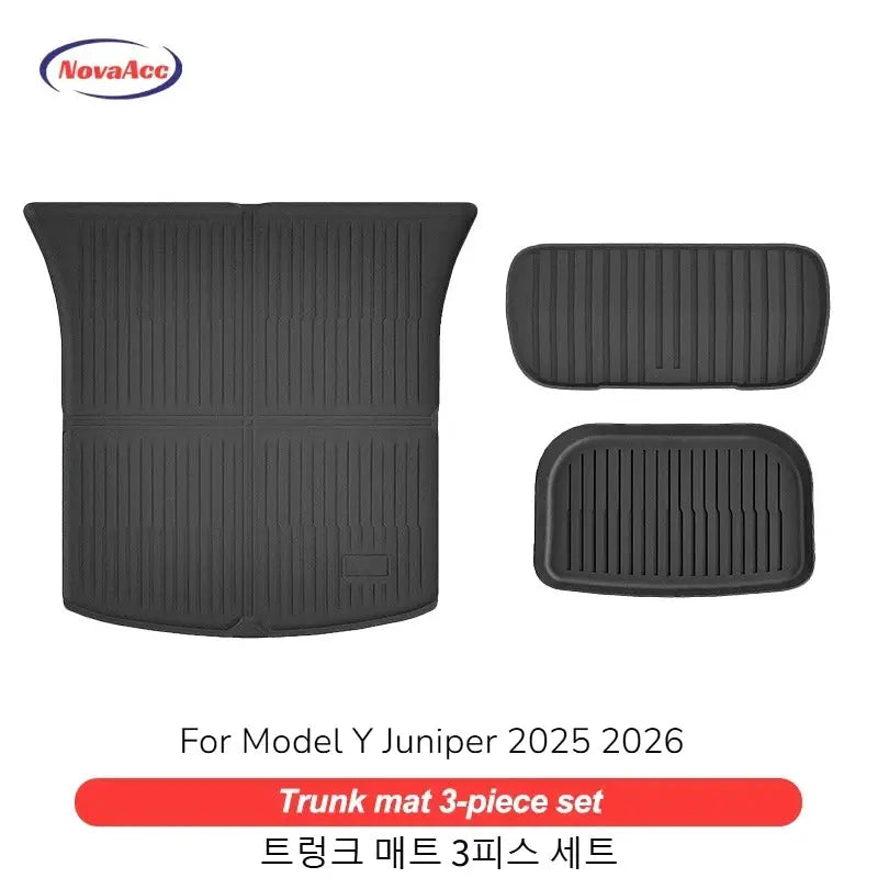 NovaAcc 3-piece black TPE all-weather floor mats and trunk mats set for Tesla Model Y Juniper 2025–2026
