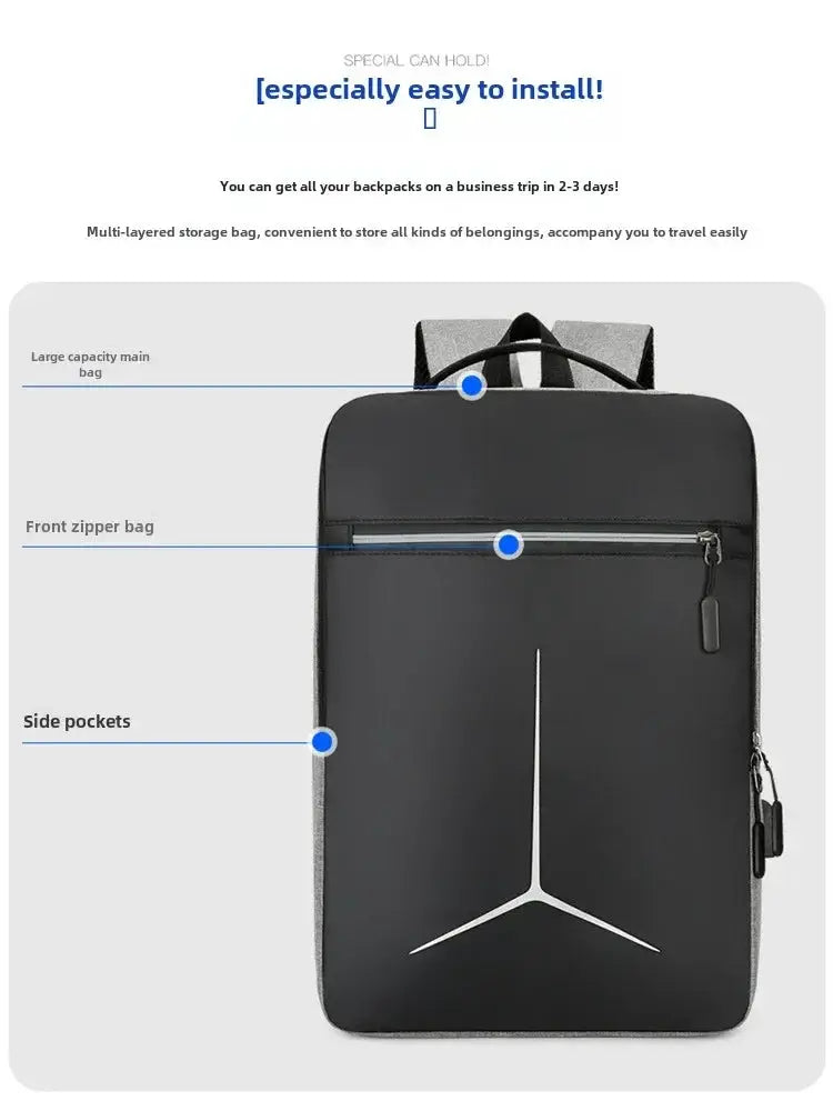 Simples Market anti-theft waterproof hard-shell backpack in black with gray sides and front zipper pocket