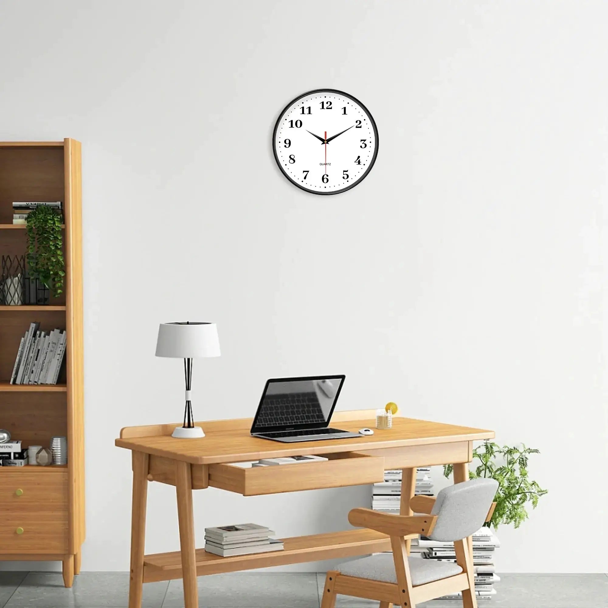 8-inch silent white wall clock by Simples Market; battery-operated quartz with black numerals