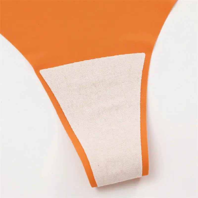 FINETOO orange ice silk seamless thong with V-waist, breathable low-rise G-string
