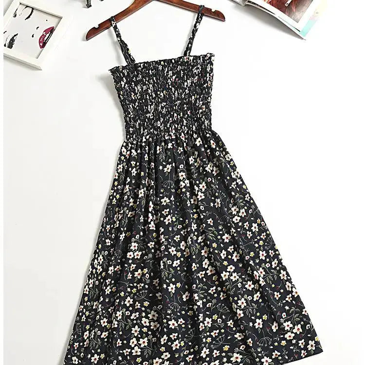 Summer Chiffon Camisole Dress For Women Elastic Waist Spaghetti Straps