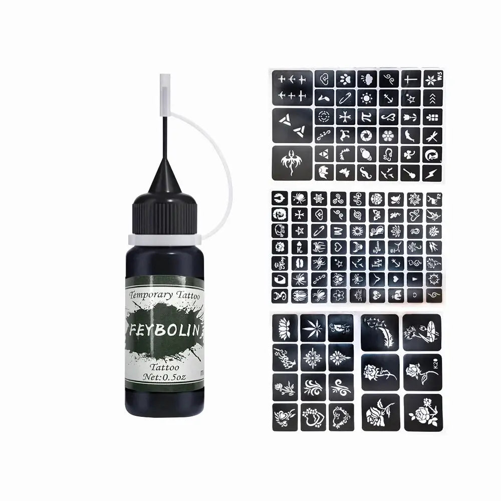 Long Lasting Temporary Tattoo Inks Kit With Three Tattoo Stickers Freehand Painting Gel For Face And Body