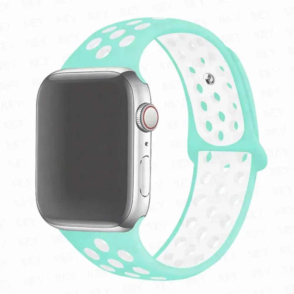 Simples Market silicone sport Apple Watch strap, turquoise Pride perforated band for 38/40-45/49mm models