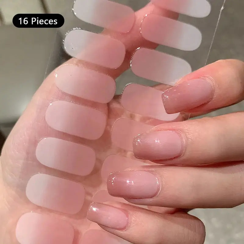 Simples Market 16-piece full-cover gradient pink nail stickers for press-on nails, self-adhesive