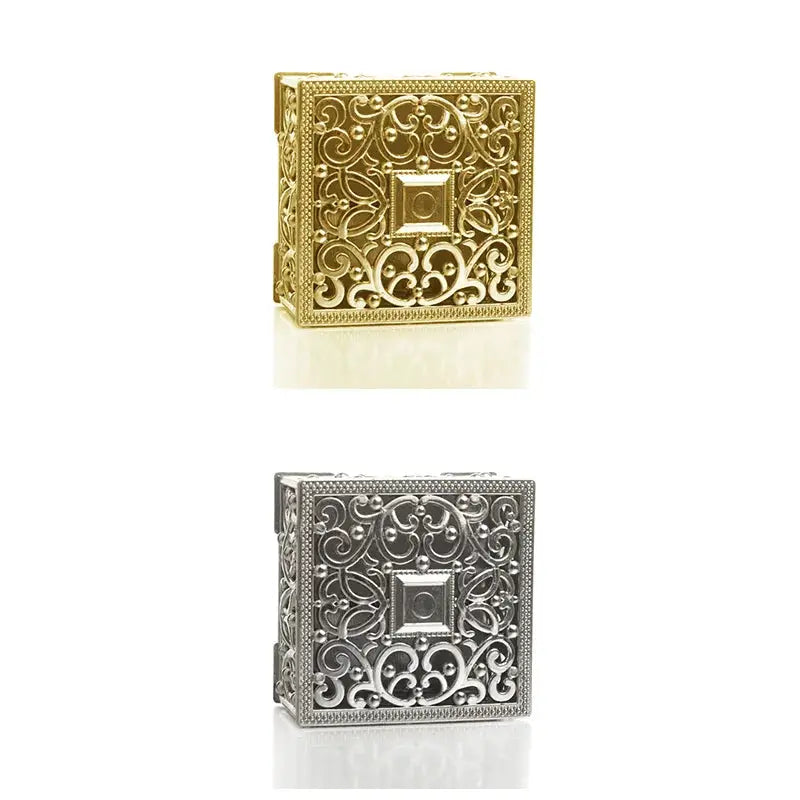 2 Pcs Mini Treasure Storage Jewelry Boxes Silver Color Hollow Flower Pattern Case For Necklace Earrings Ring