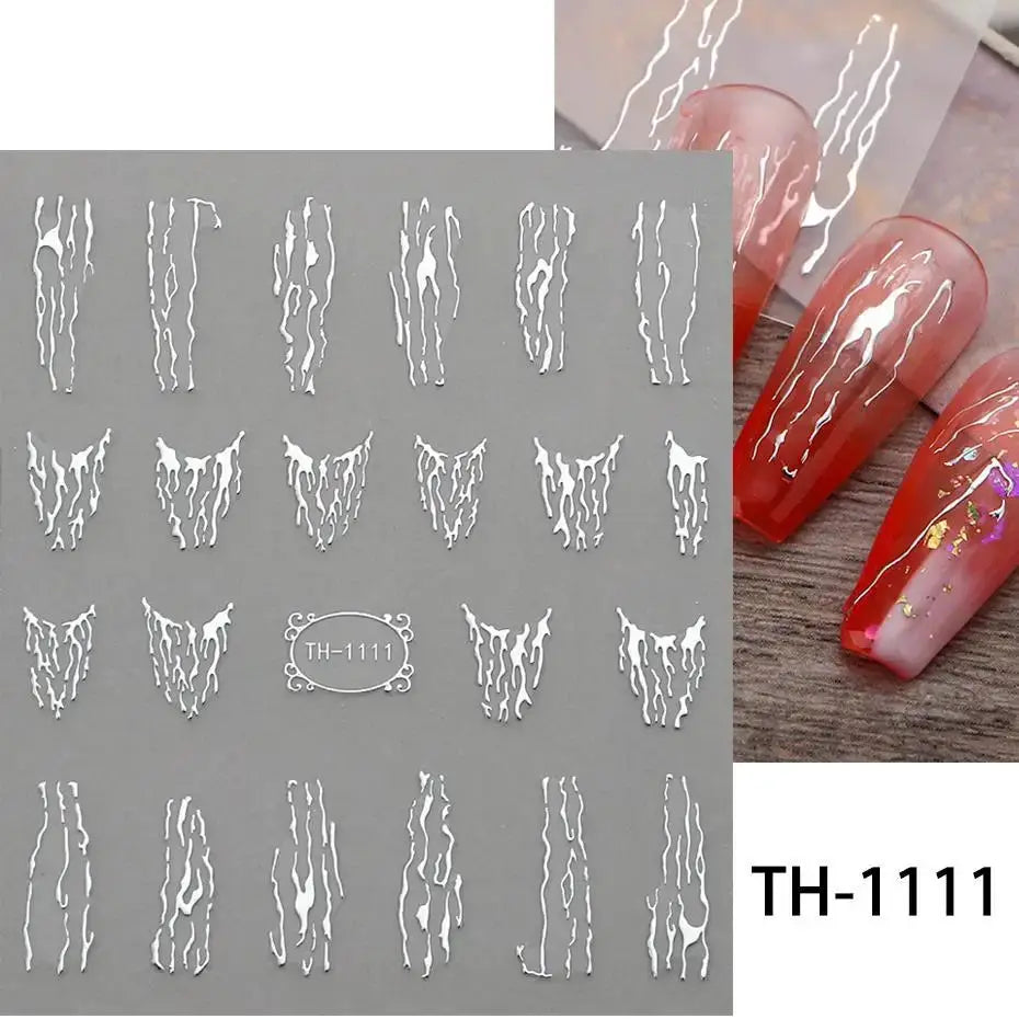 Simples Market TH-1111 1pc nail art decals sheet with white striped geometric patterns for Y2K nail designs