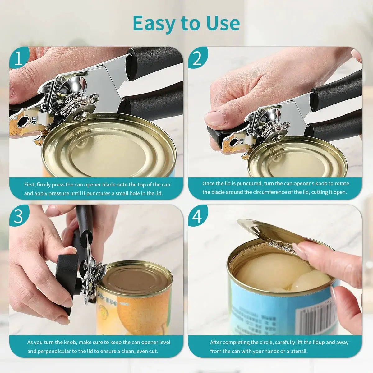 Manual Can Opener Stainless Steel Built In Bottle Opener Ergonomic Design For Cans Jars Kitchen Tools Accessories