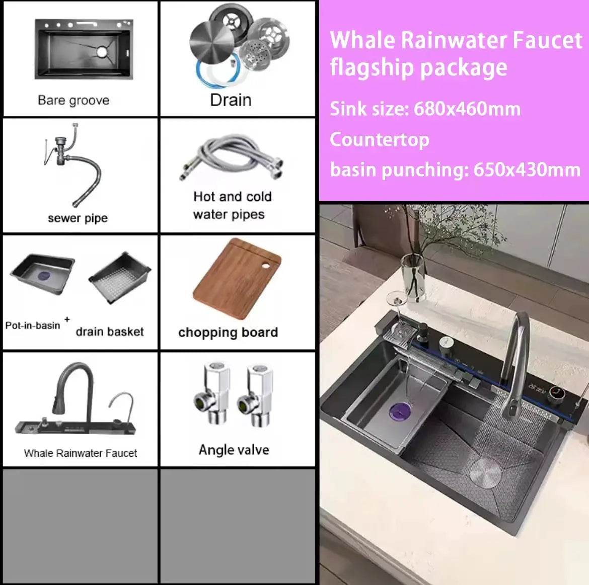 Large single-slot 304 stainless steel kitchen sink with waterfall faucet from Simples Market