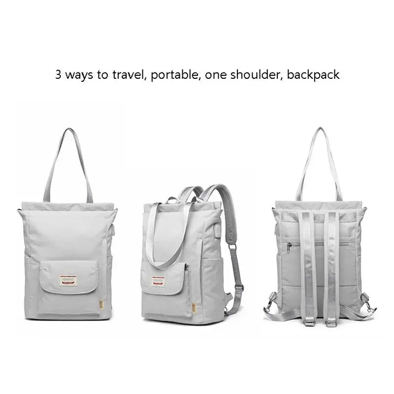Women's waterproof Oxford canvas laptop backpack, Simples Market, fits 13–15.6 inch laptops, light gray