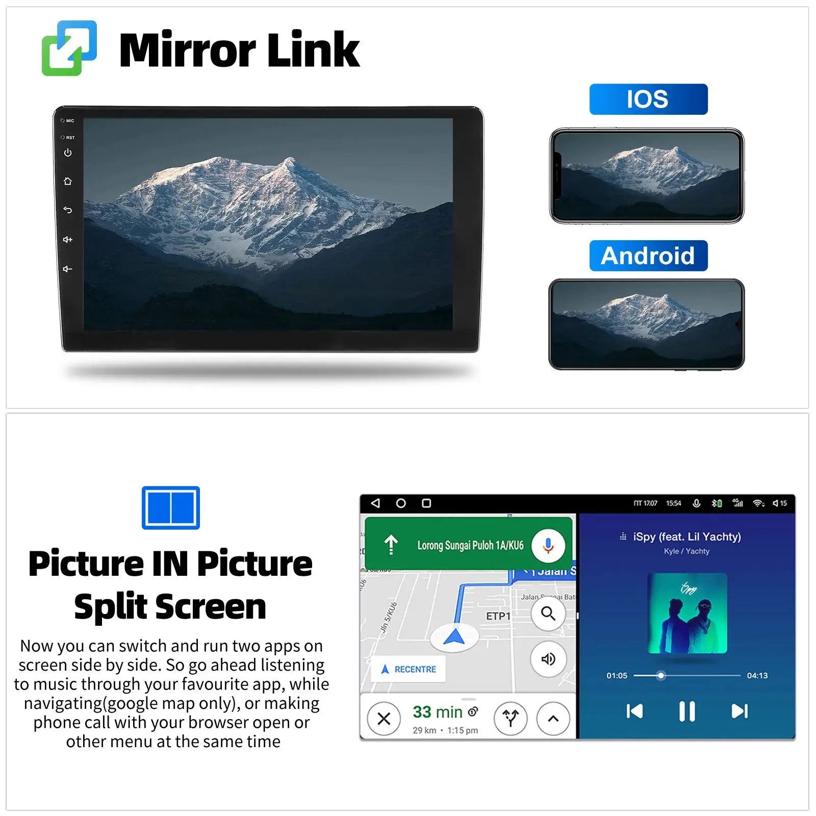Simples Market ESSGOO 7/9/10-inch car stereo with Android Auto and CarPlay, universal WiFi GPS Autoradio
