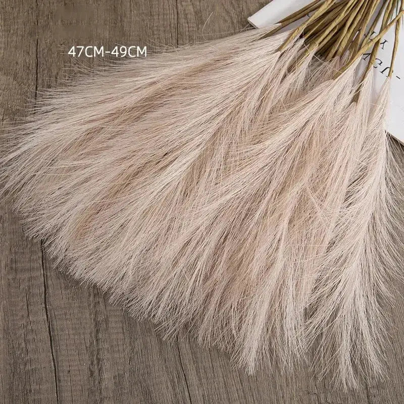 10pcs artificial pampas reed bouquet for boho home decor, beige fluffy stems, 47–49 cm length
