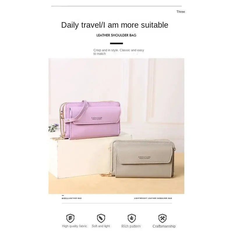 Two crossbody bags in lavender and beige with double zippers and large capacity phone pocket