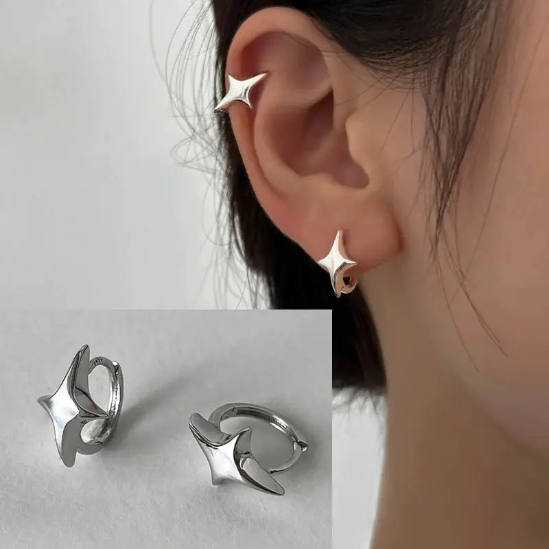 925 Sterling Silver Star Hoop Earrings For Women And Girls Trendy Original Hip Hop Style Jewelry Gift