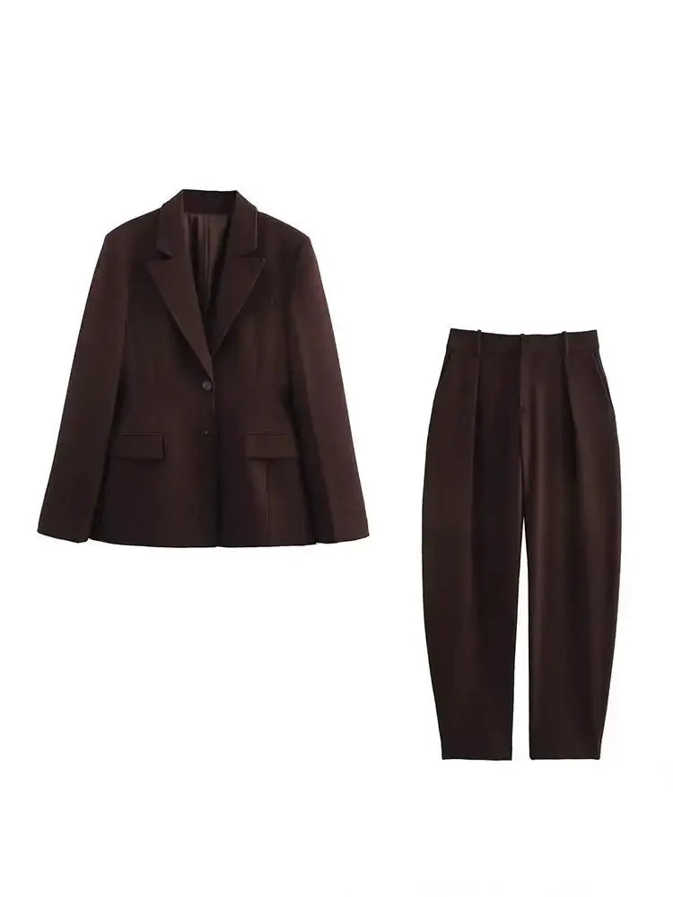 KONDALA two-piece brown blazer and pants suit set for women by Simples Market formal office wear for work