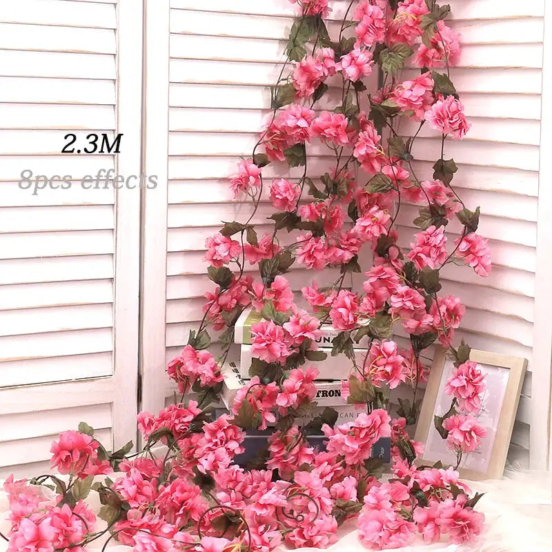 Artificial Sakura Flowers Vine Hanging Floral Garland Home Garden Wedding Arch Party Cherry Blossom Wall Decor