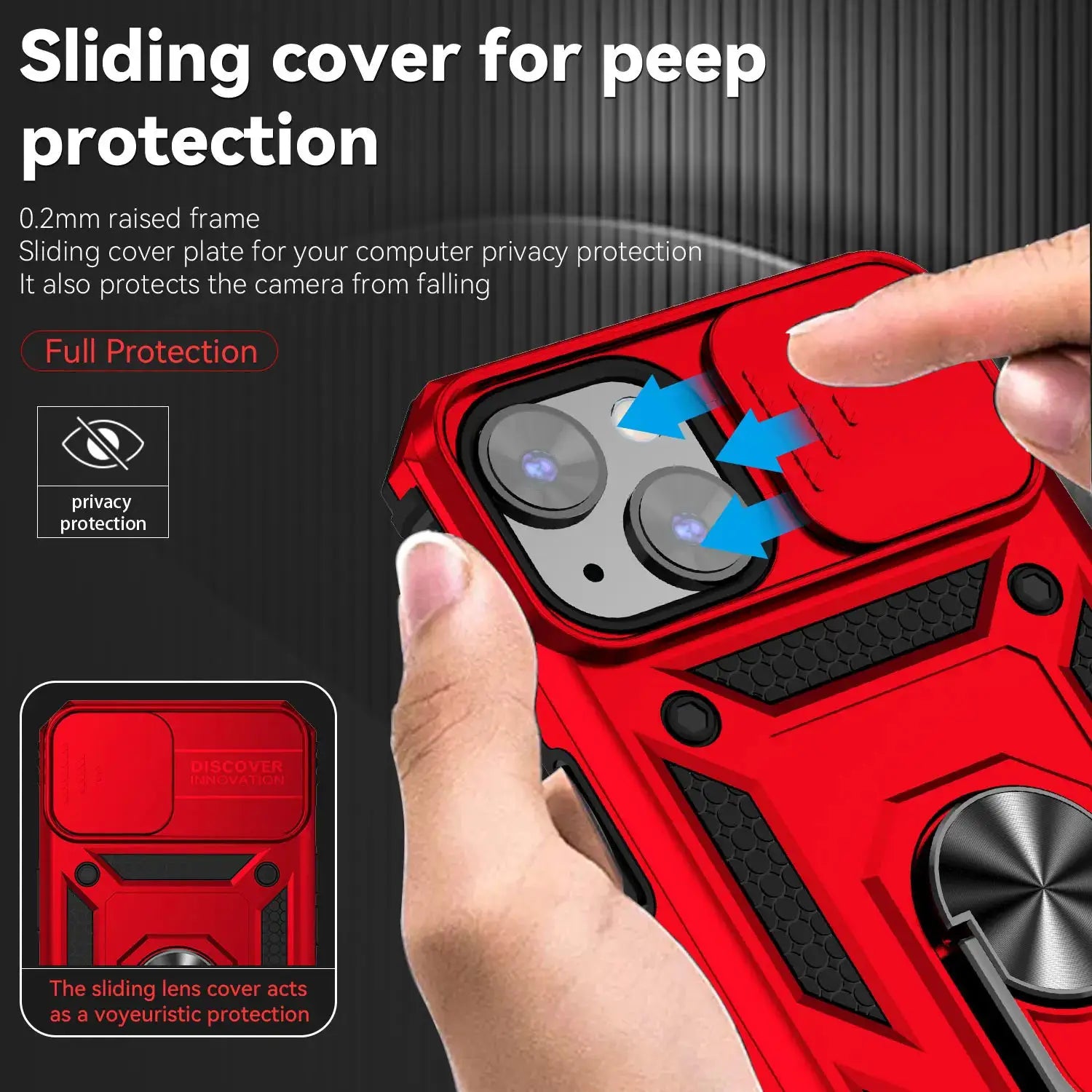 Armor Shockproof Magnetic Ring Stand Case by Simples Market, red back cover with sliding camera lens protector