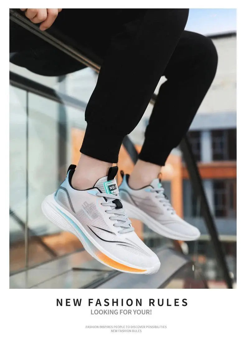 Simples Market men's running shoes, light gray sneakers with orange outsole accents