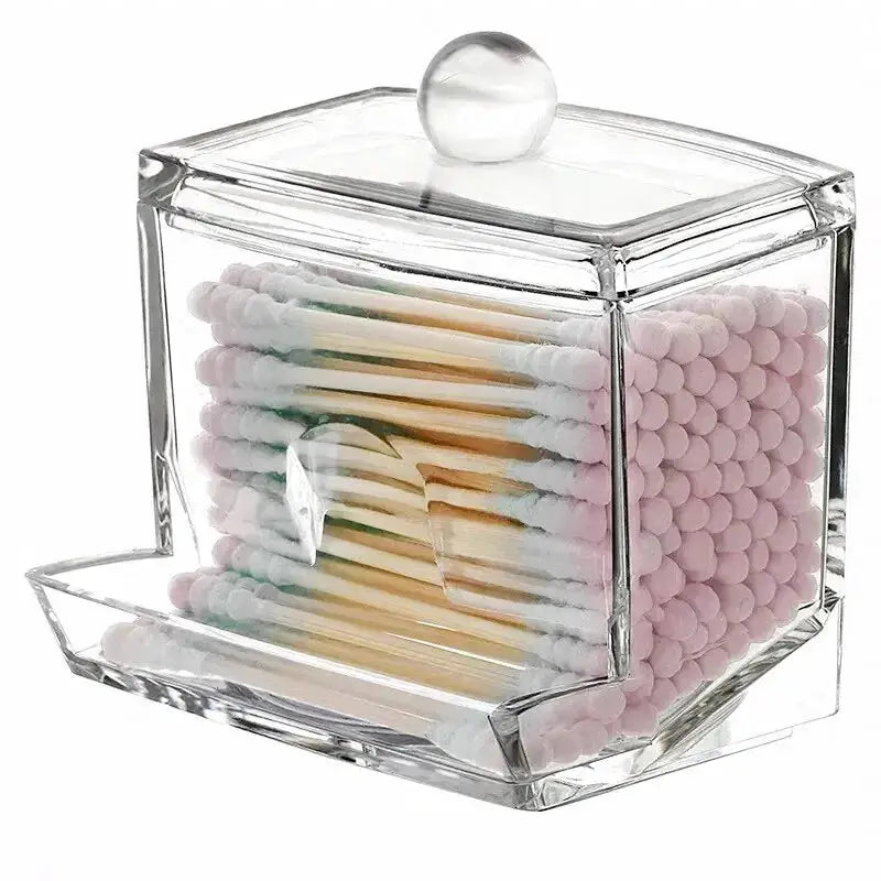 Acrylic Cotton Swab Ball Storage Box With Lid Large Capacity For Bathroom Transparent Container Jar Dispenser