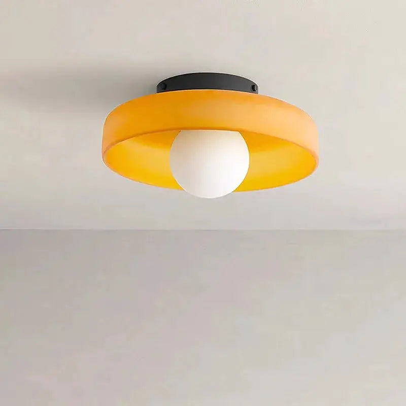 Nordic glass ceiling light, single head with yellow ring and white globe bulb, Simples Market