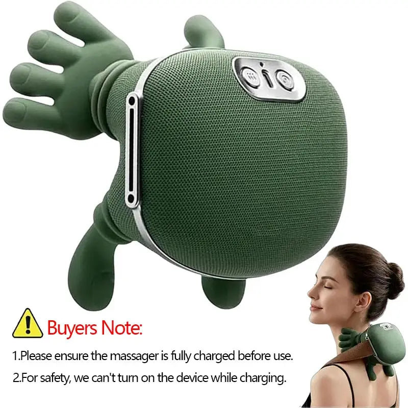 Green neck and shoulder massager with control panel and 3-level kneading modes