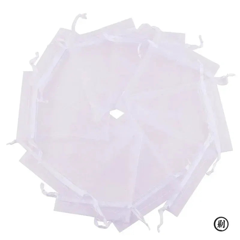 50 Pcs White Organza Gift Bags 7x9cm and 9x12cm Two Sizes for Jewelry Wedding Favors and Small Gifts